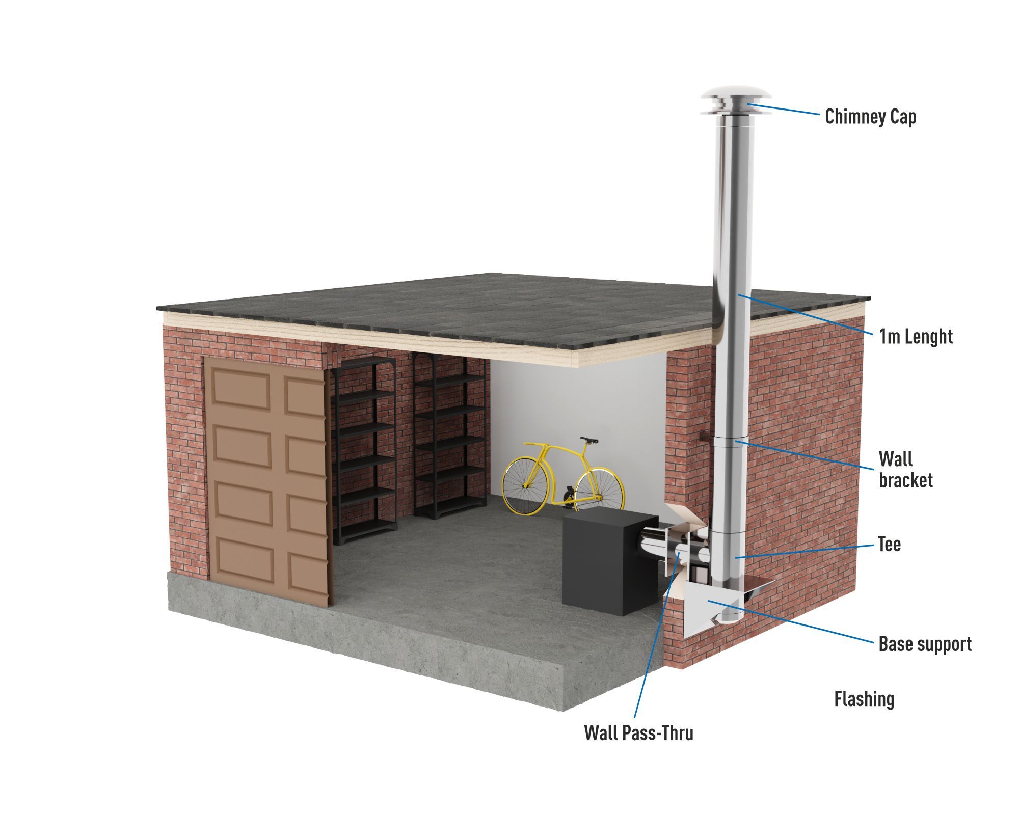 Kit for an External Stainless Steel Flue for a Garage