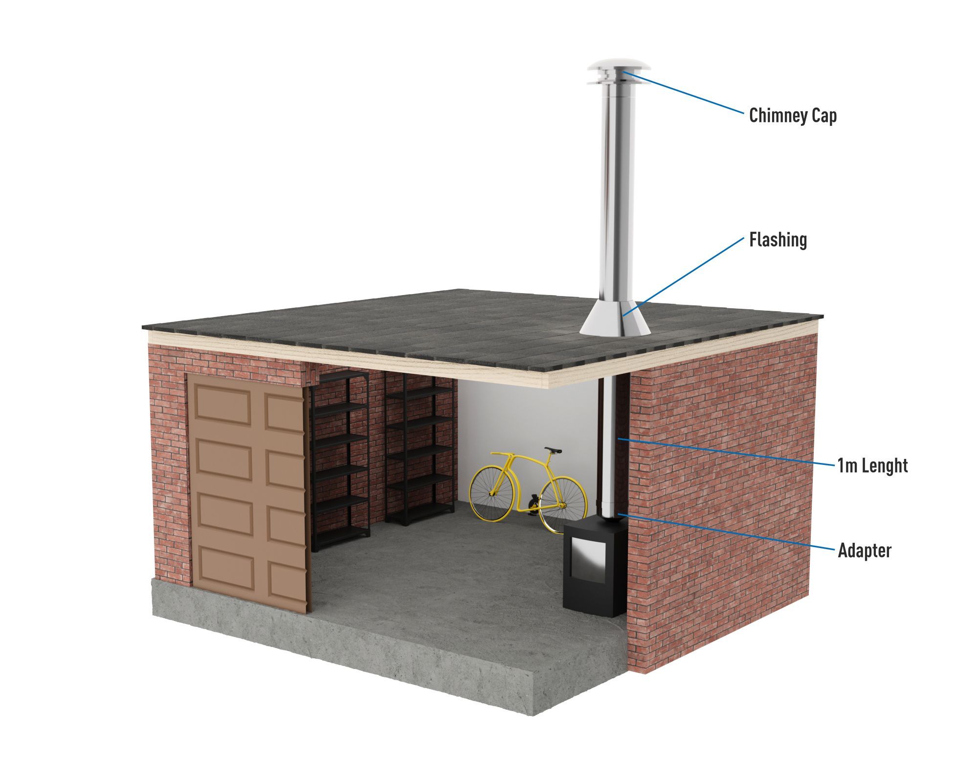 Complete Straight Stainless Steel Flue Kit for a Garage