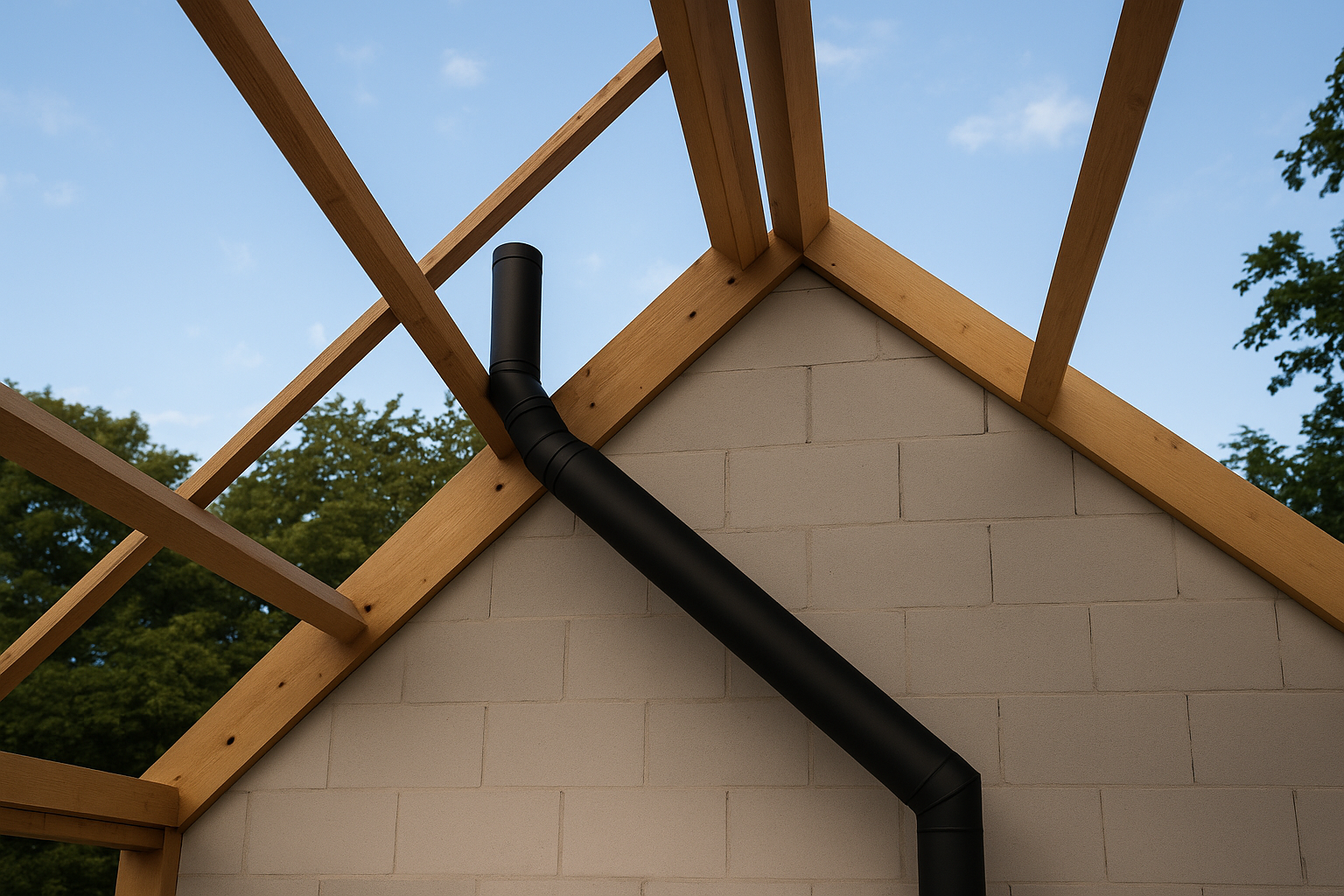 Black Twin Wall Flue Kit – Through the Roof with Offset (1–2 Story House)