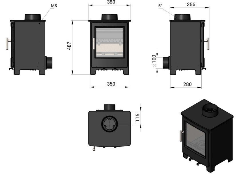 Farrow 5kw - Multi Fuel Stove dimention