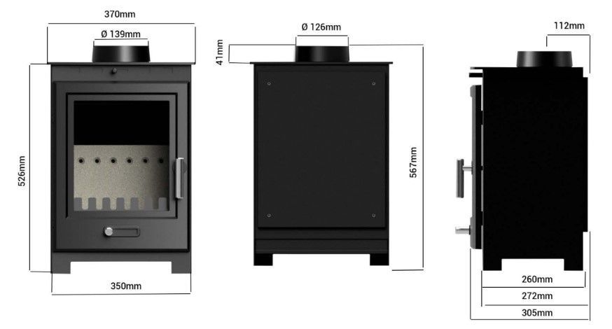 Handale 5KW - Multi Fuel Stove dimentions