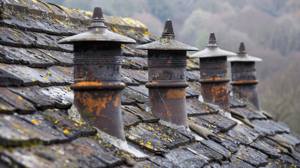 Old chimney caps on a British house