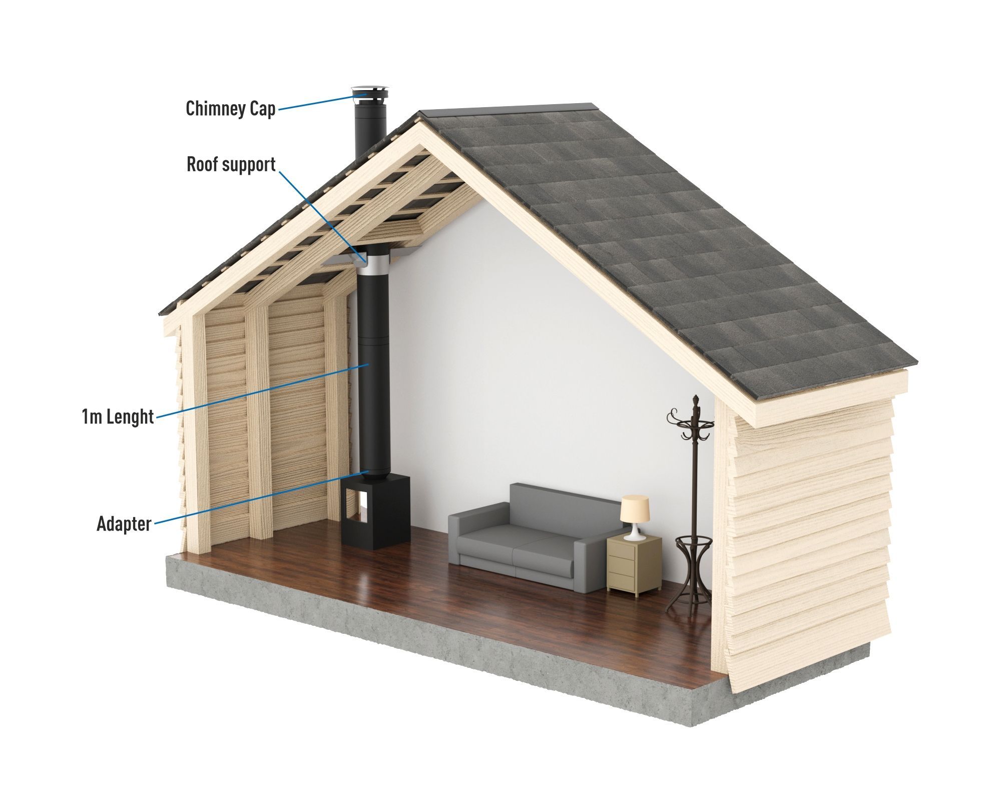  Single Storey Garden Shed/Outhouse Flue Kit
