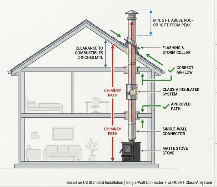 How Do You Install a Chimney Pipe in a Multi-Story House?