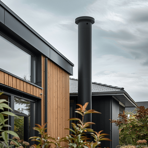 a stove flue pipe exterior of a residential house