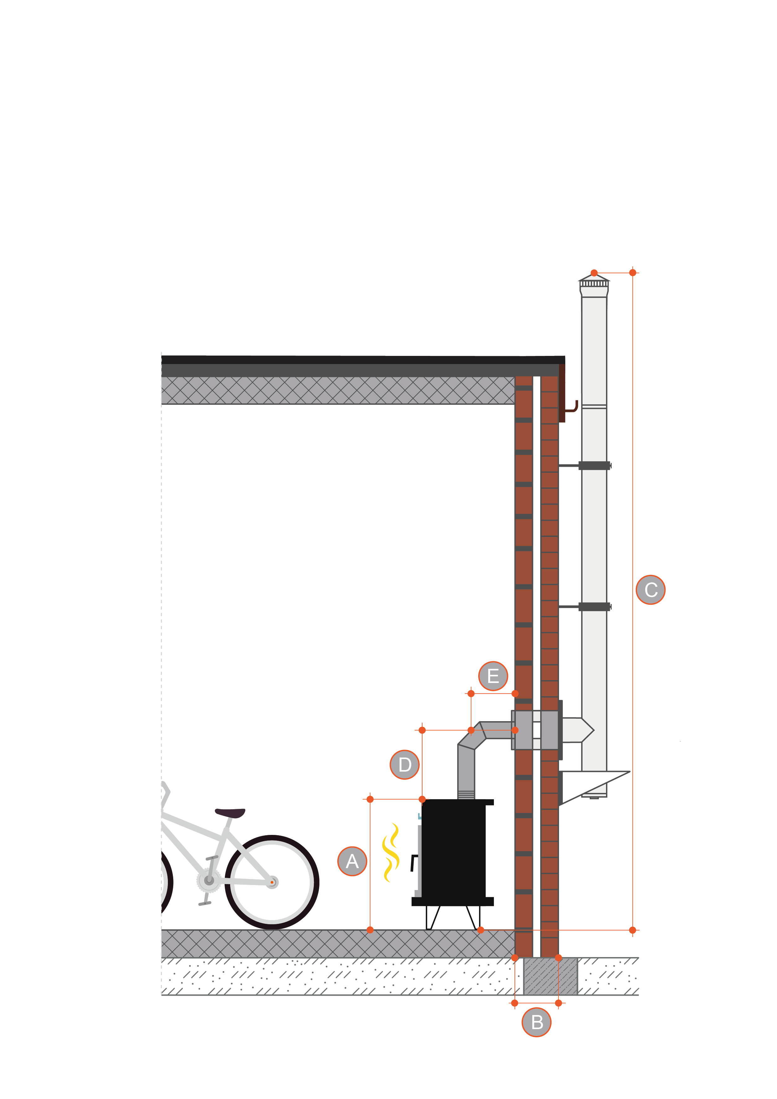 Chimney pipes through wall of garage